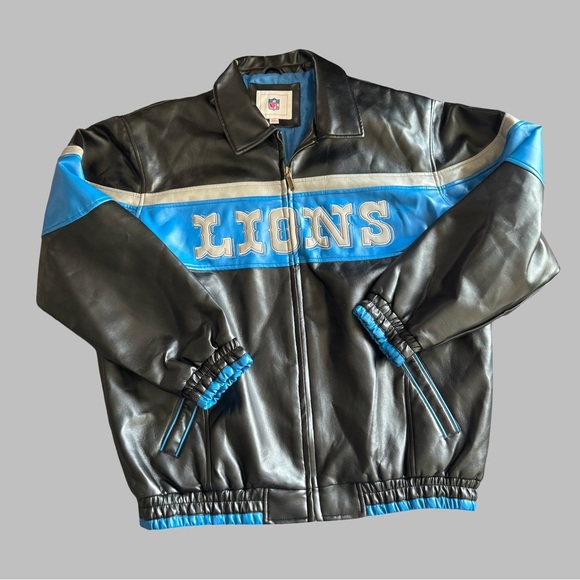 DETROIT LIONS Men’s Faux Leather Bomber Jacket - Picture 1 of 13
